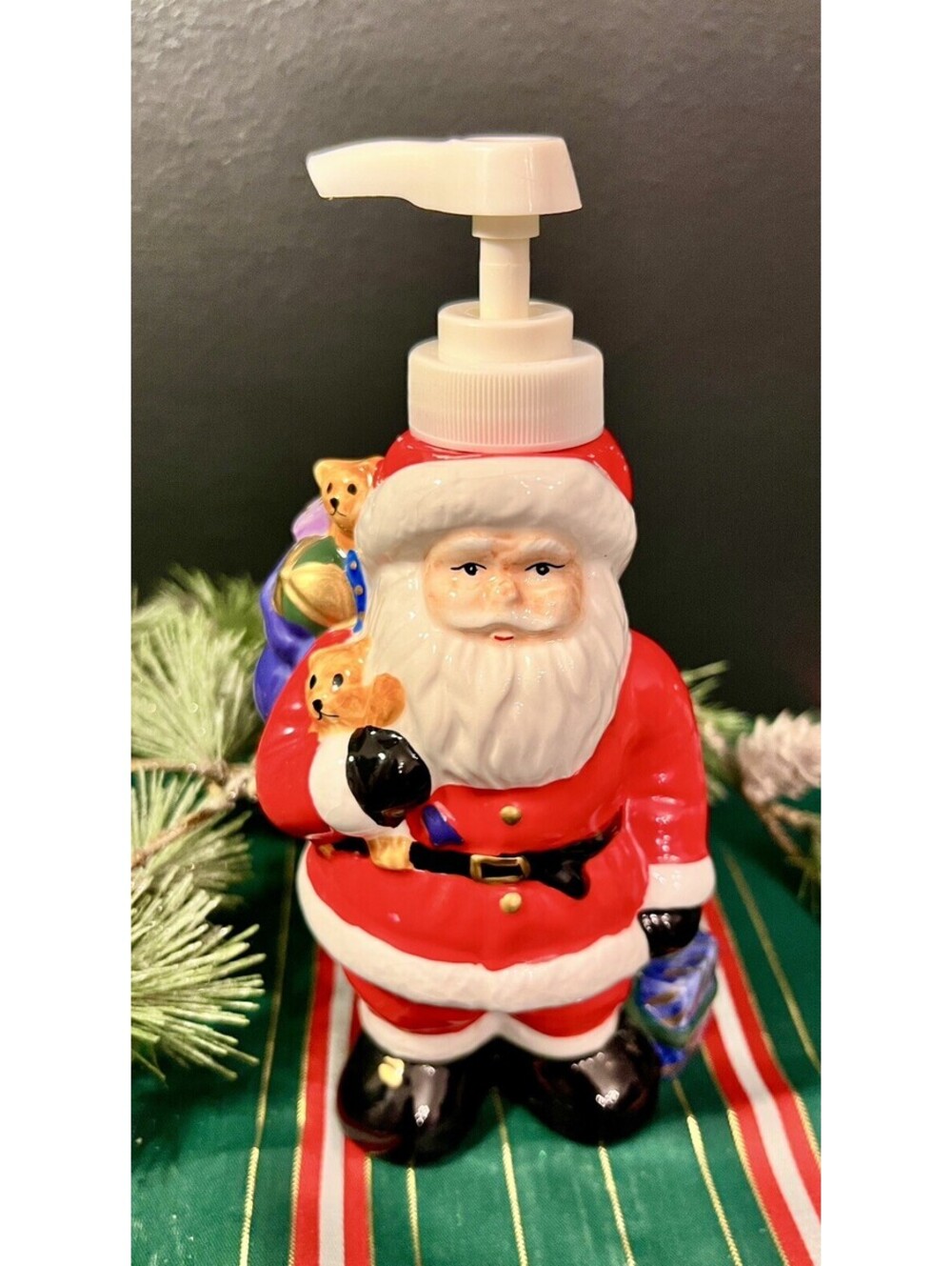 Vintage 1998 Allure Santa Claus Ceramic Soap Lotion Dispenser Christmas